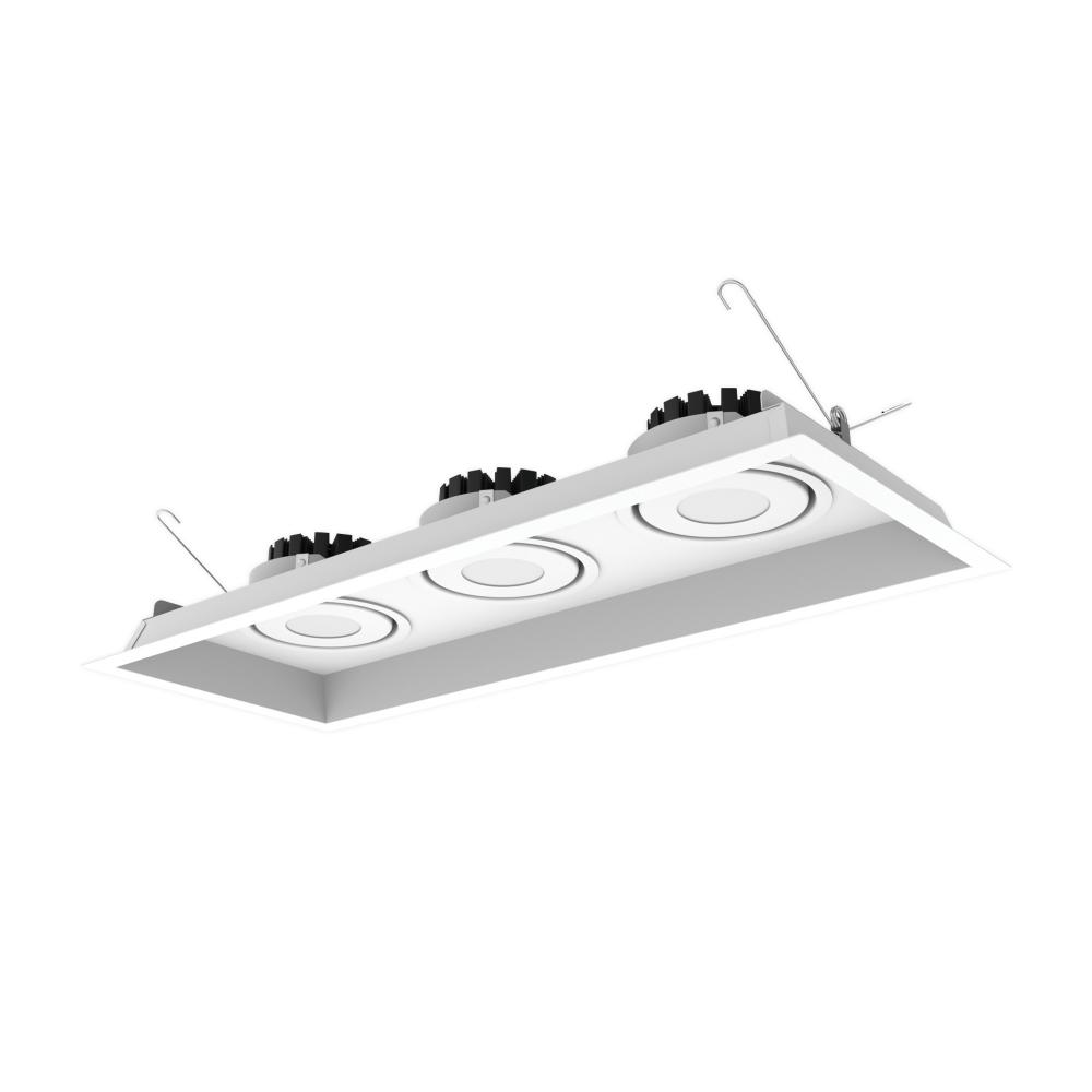 Three-Head Flanged LED Multiple Lighting Trim, 900lm per Head w/ Flood Optic, 3000K, Regressed White