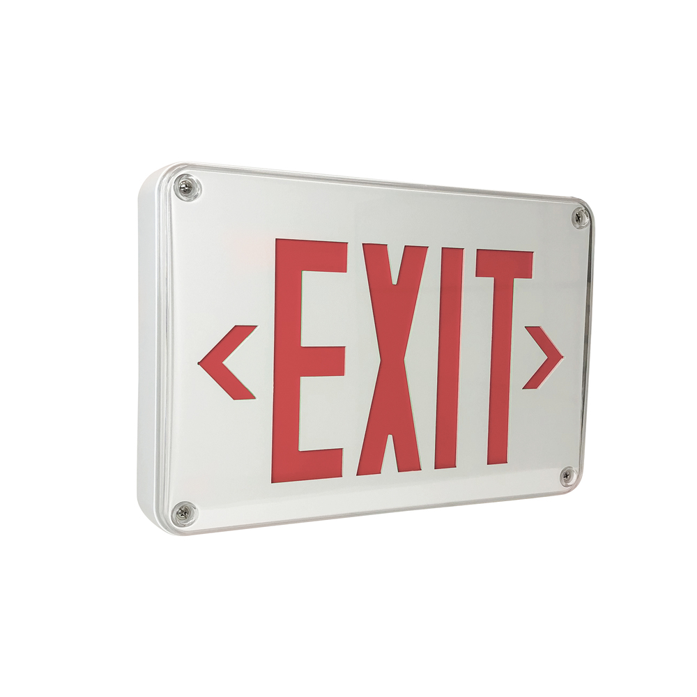 LED Self-Diagnostic Wet/Cold Location Exit Sign w/ Battery Backup, White Housing w/ 6" Red