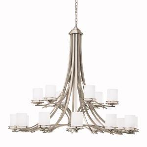 Hendrik 41.5" 18 Light 2 Tier Chandelier with Satin Etched Cased Opal Glass Brushed Nickel