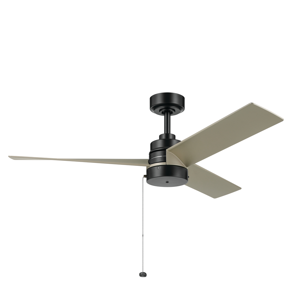 52 Inch Spyn Lite Fan in Satin Black with Silver Blades