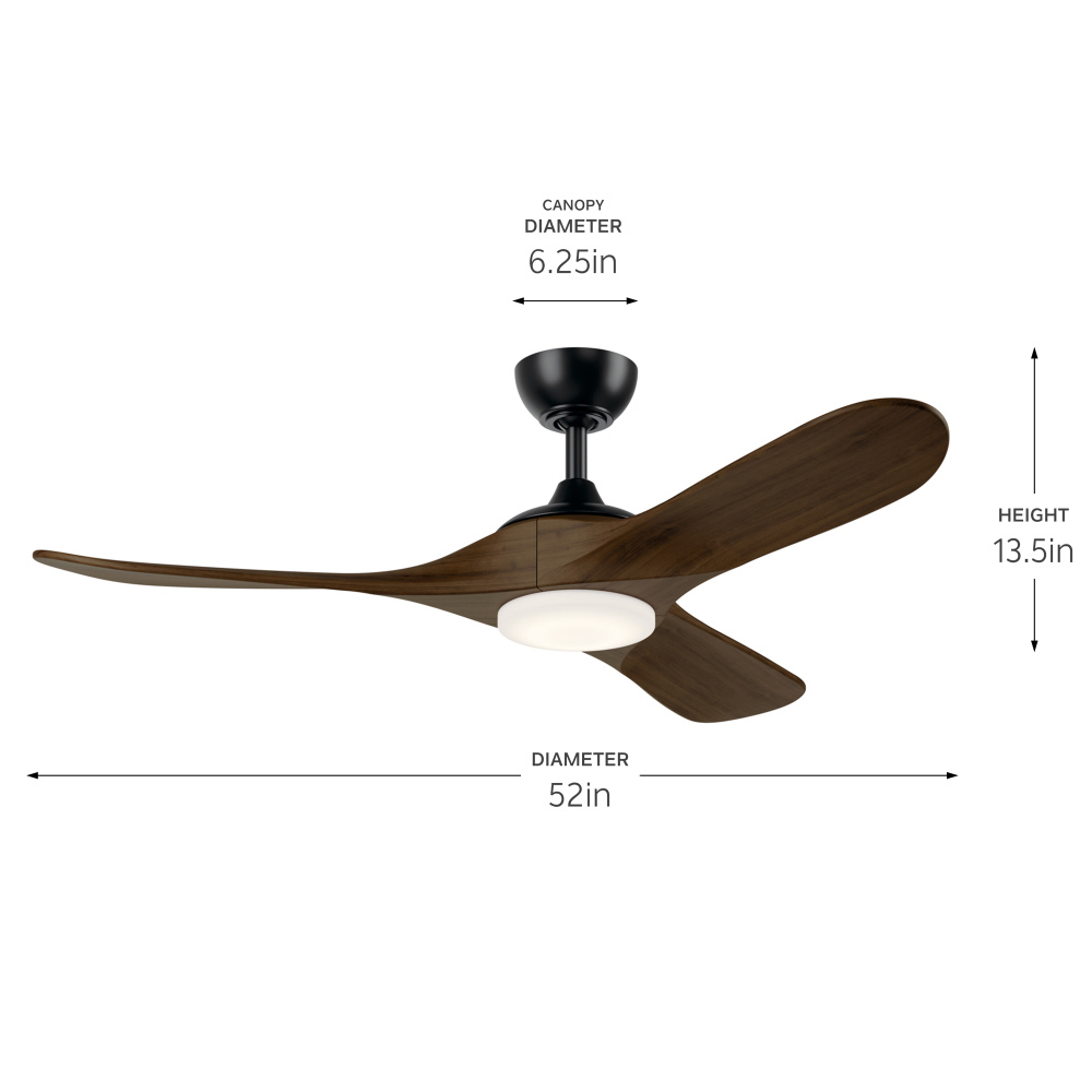 52" Mylo Ceiling Fan with Satin Etch Cased Opal Glass in Satin Black with Aged Walnut Wood Blade