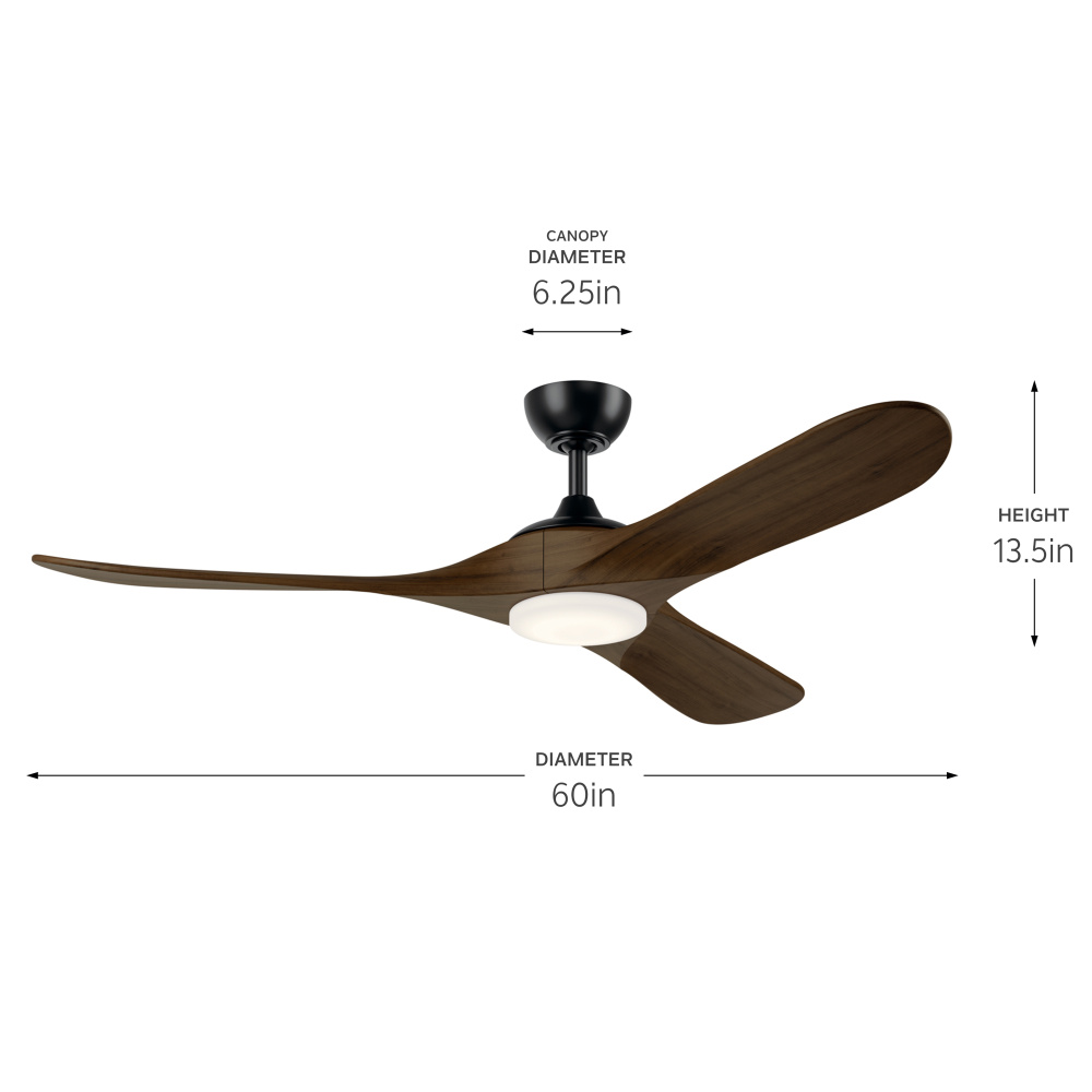 60" Mylo Ceiling Fan with Satin Etch Cased Opal Glass in Satin Black with Aged Walnut Wood Blade