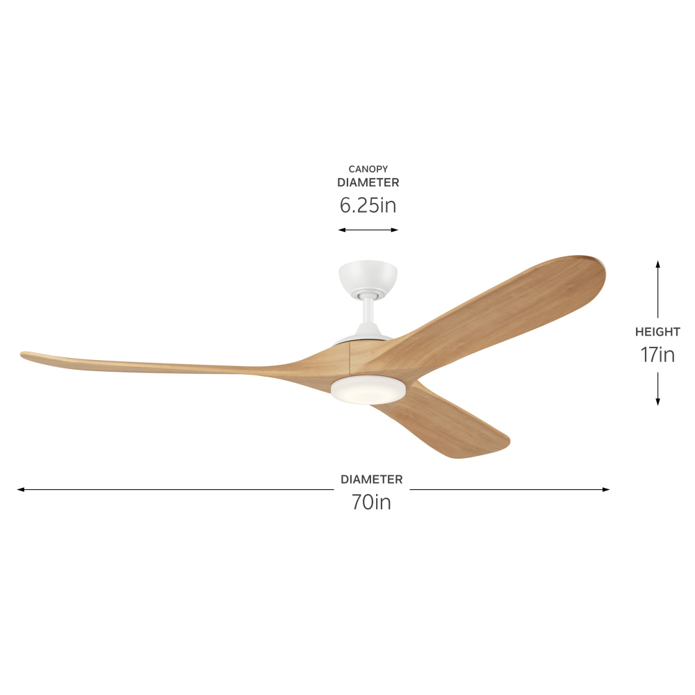 70" Mylo Ceiling Fan with Satin Etch Cased Opal Glass in Matte White with White Maple Wood Blade