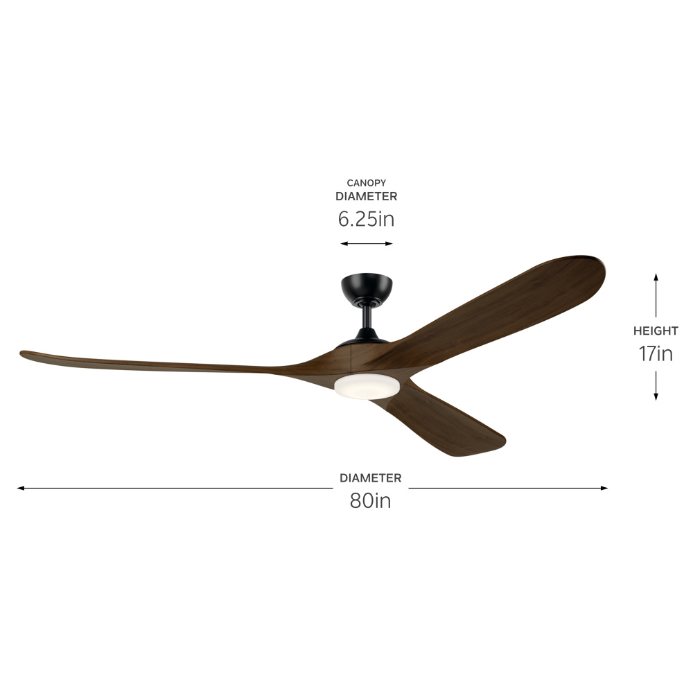 80" Mylo Ceiling Fan with Satin Etch Cased Opal Glass in Satin Black with Aged Walnut Wood Blade