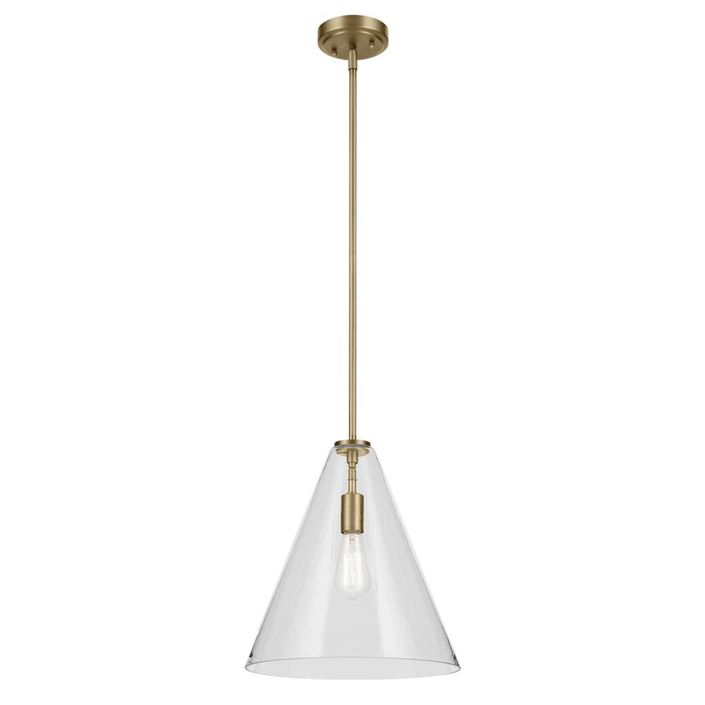 Everly 15.5" 1-Light Cone Pendant with Clear Glass in Natural Brass