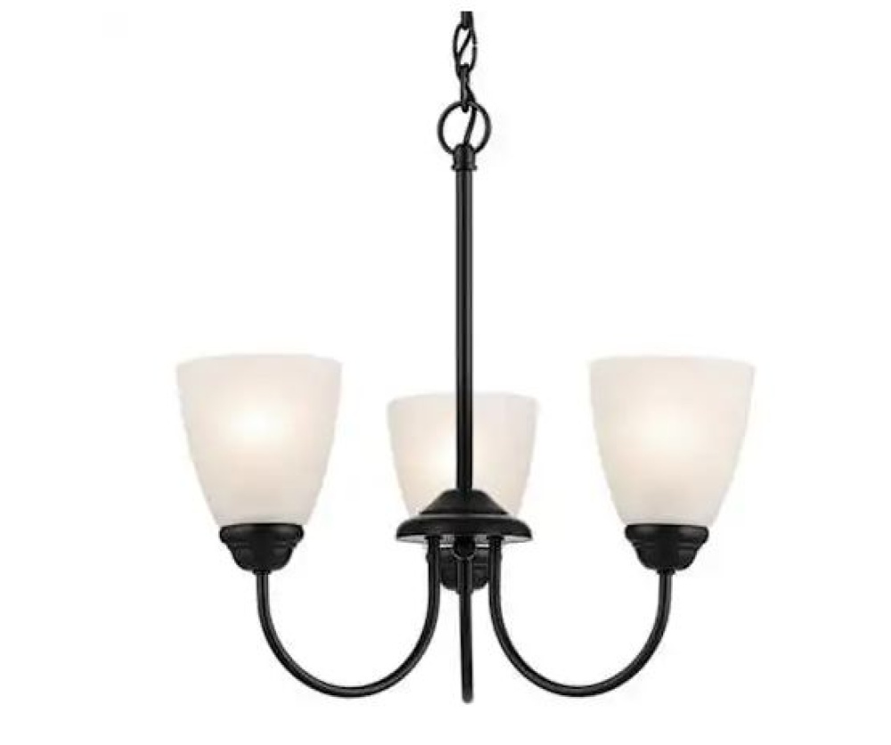 Jolie 3-Light Mini Chandelier with Satin Etched Glass in Black
