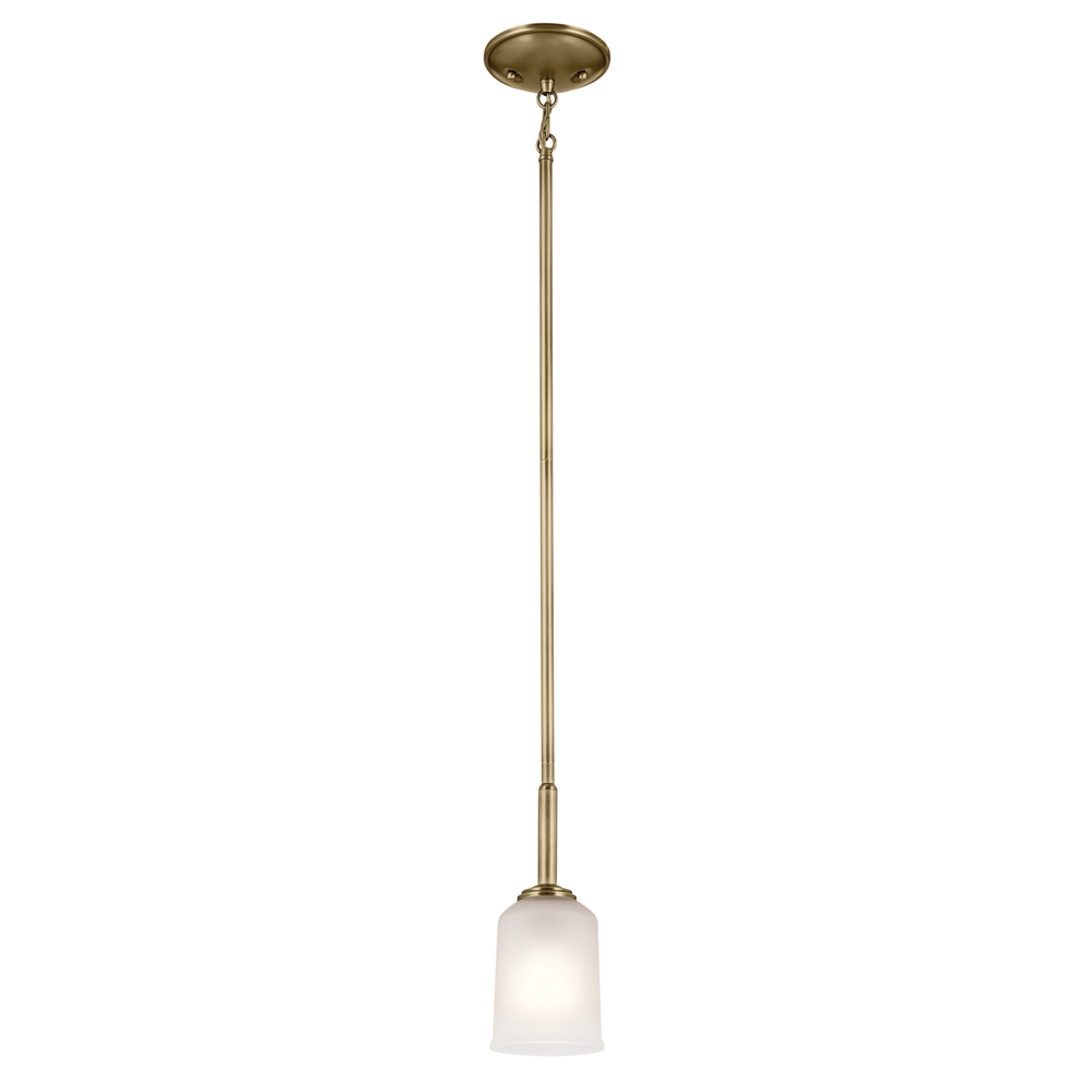 Shailene 11" 1-Light Mini Pendant with Clear Satin Etched Glass in Natural Brass
