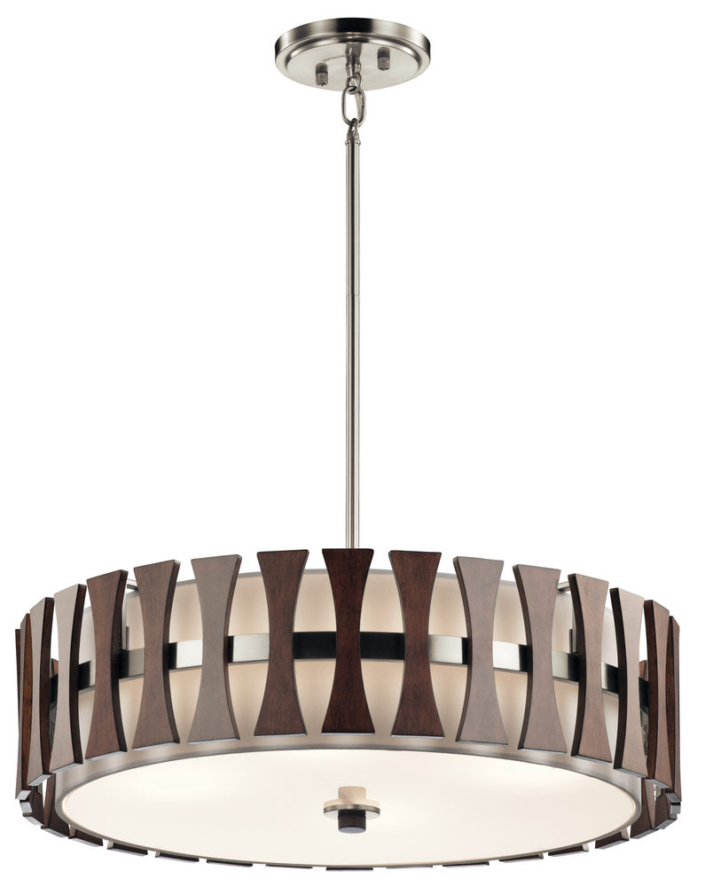 Cirus 12" 4 Light Convertible Pendant with Tempered Etched Glass and White Linen in Auburn Stain