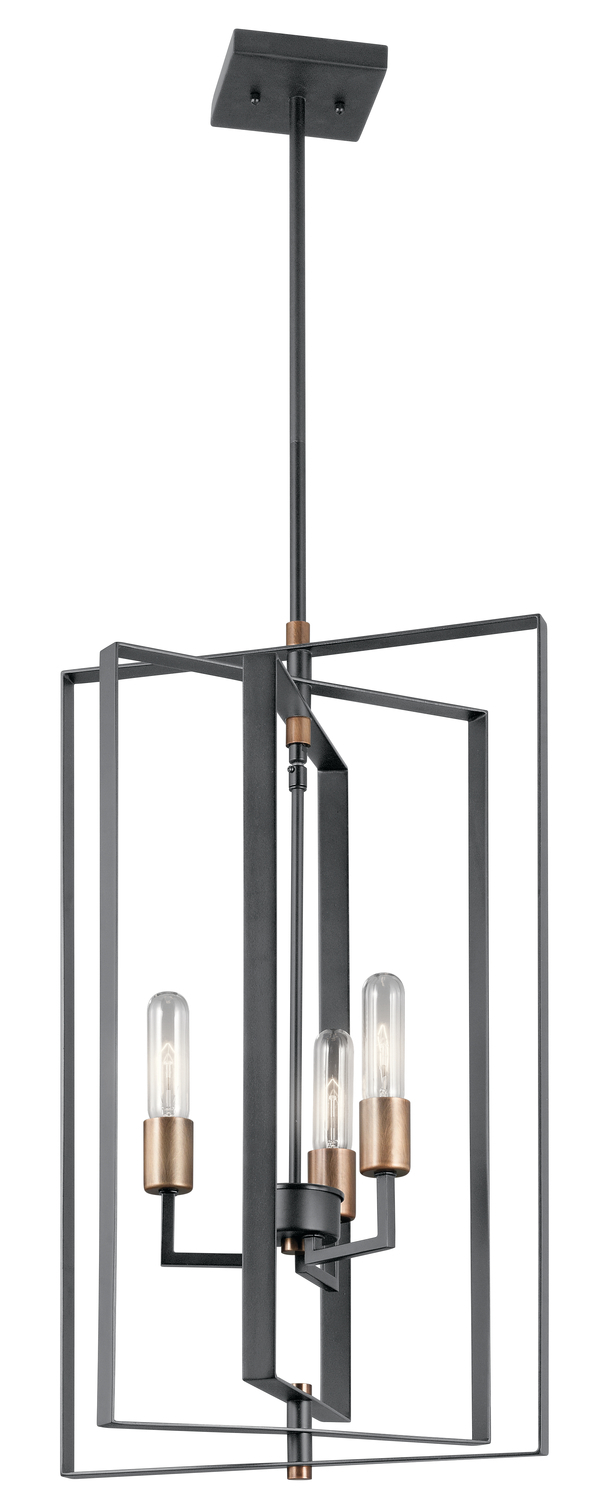 Taubert 26.25" 3 Light Foyer Pendant with Black and Natural Brass Accents