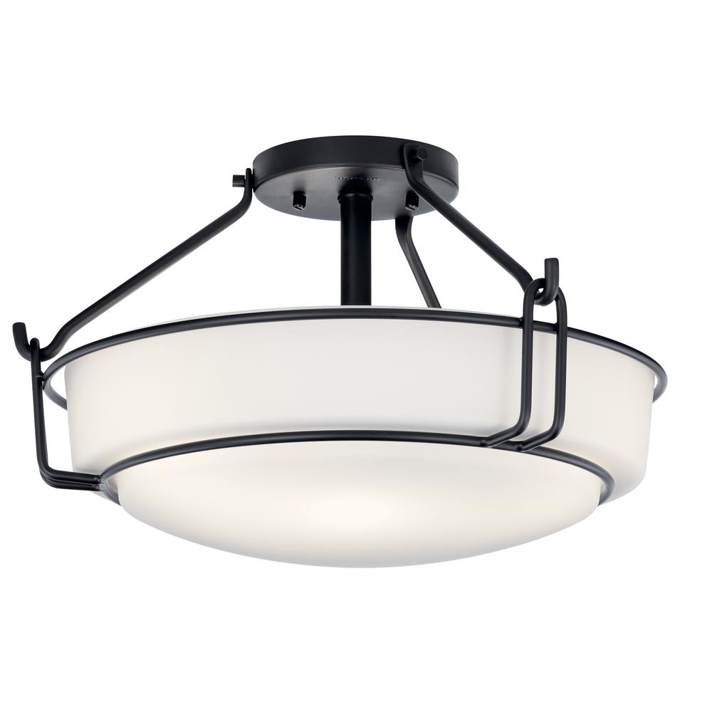 Alkire 16.5" 3 light Semi Flush with Satin Etched White Glass in Olde Bronze