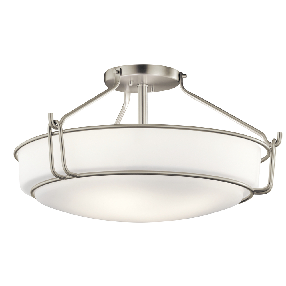 Alkire 22" 4 light Semi Flush with Satin Etched White Glass in Brushed Nickel