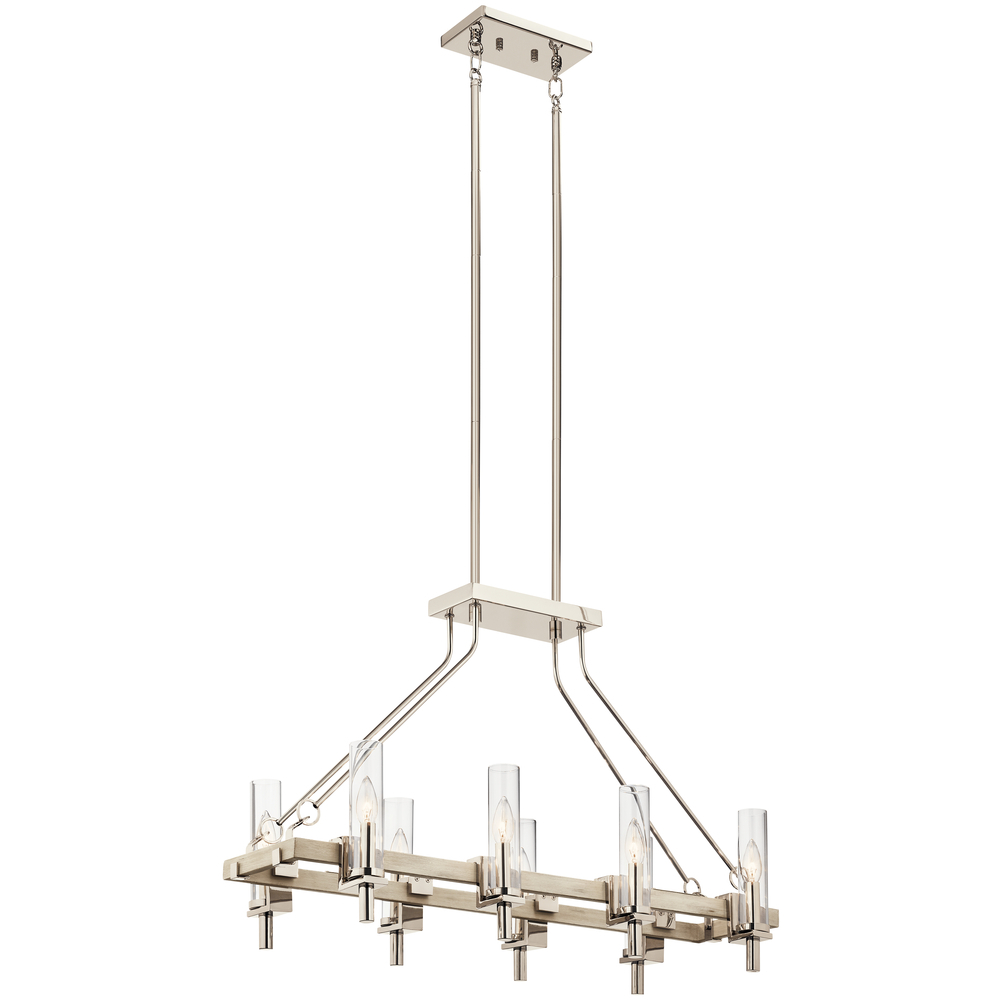 Telan 6 Light Linear Chandelier White Washed Wood