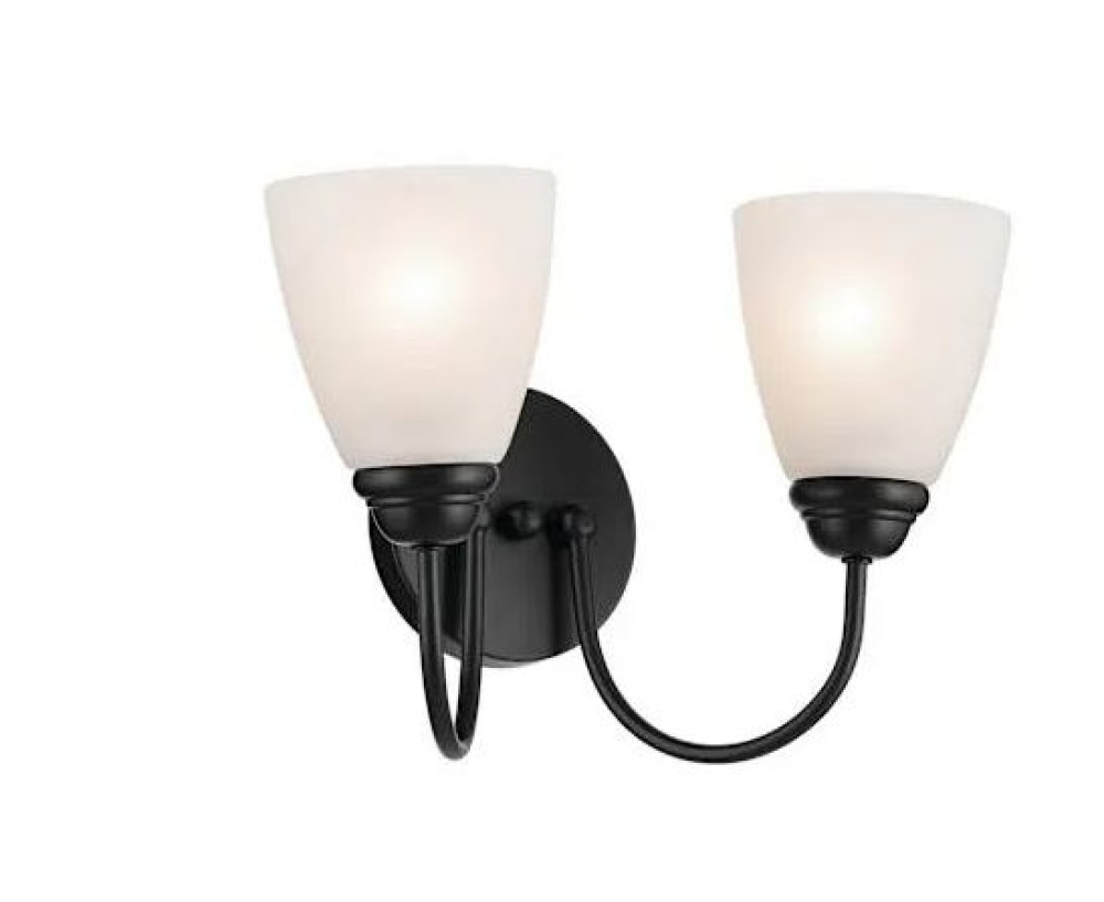 Jolie 2-Light Vanity Light with Satin Etched Glass in Black