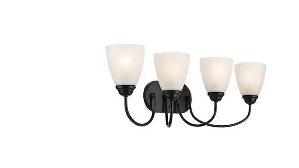 Jolie 4-Light Vanity Light with Satin Etched Glass in Black