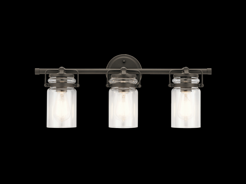Brinley 24" 3 Light Vanity Light with Clear Glass in Olde Bronze