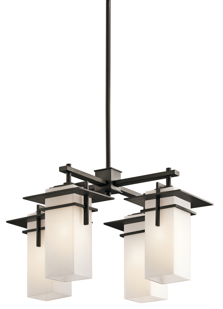 Caterham 12.75 inch 4 Light Chandelier with Satin Etched Cased Opal Glass in Olde Bronze