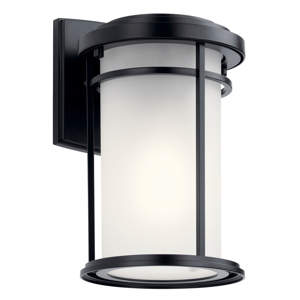 Toman 10.25" 1 Light Outdoor Wall Light with Satin Etched Glass in Black