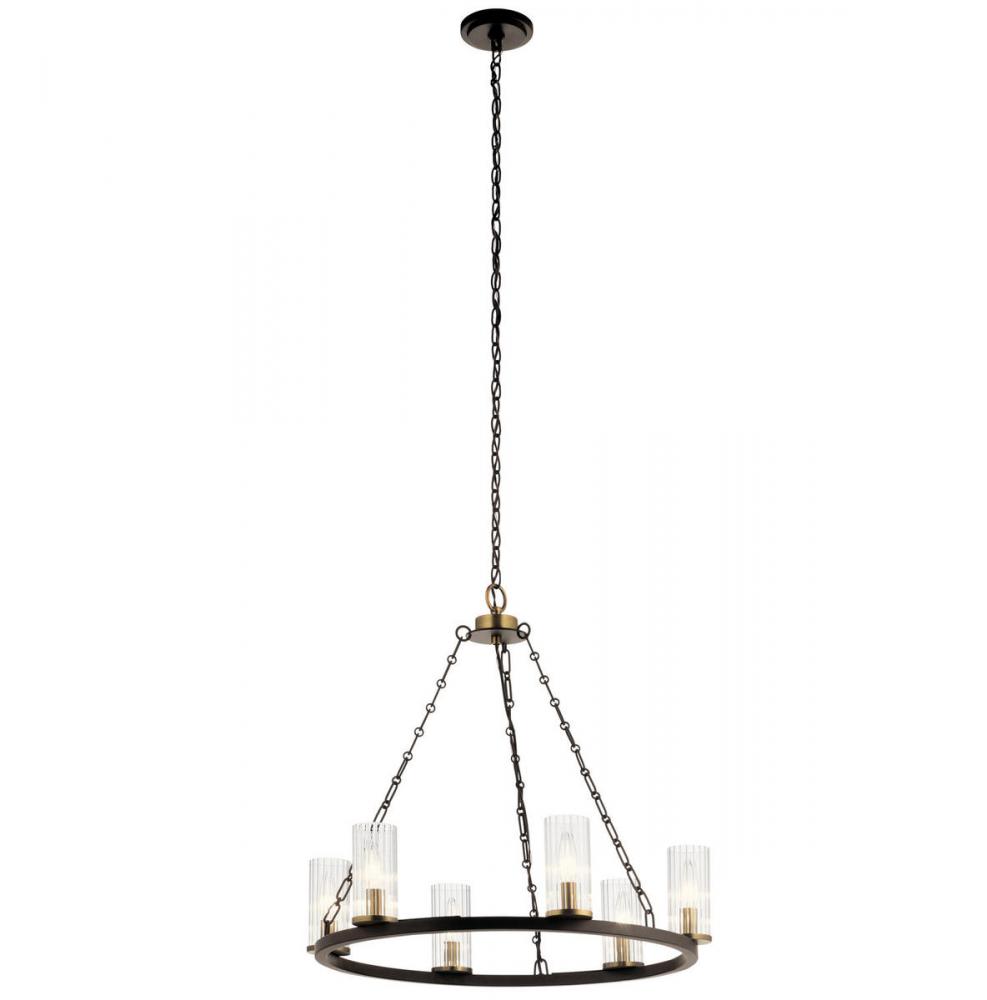 Mathias 23" 6 Light Chandelier with Clear Ribbed Glass in Olde Bronze