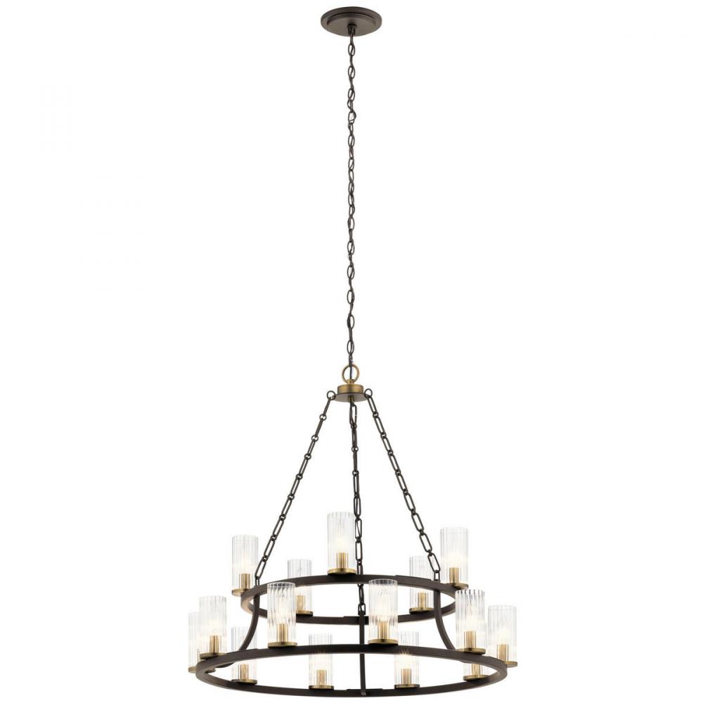 Mathias 31" 15 Light 2 Tier Chandelier with Clear Ribbed Glass in Olde Bronze