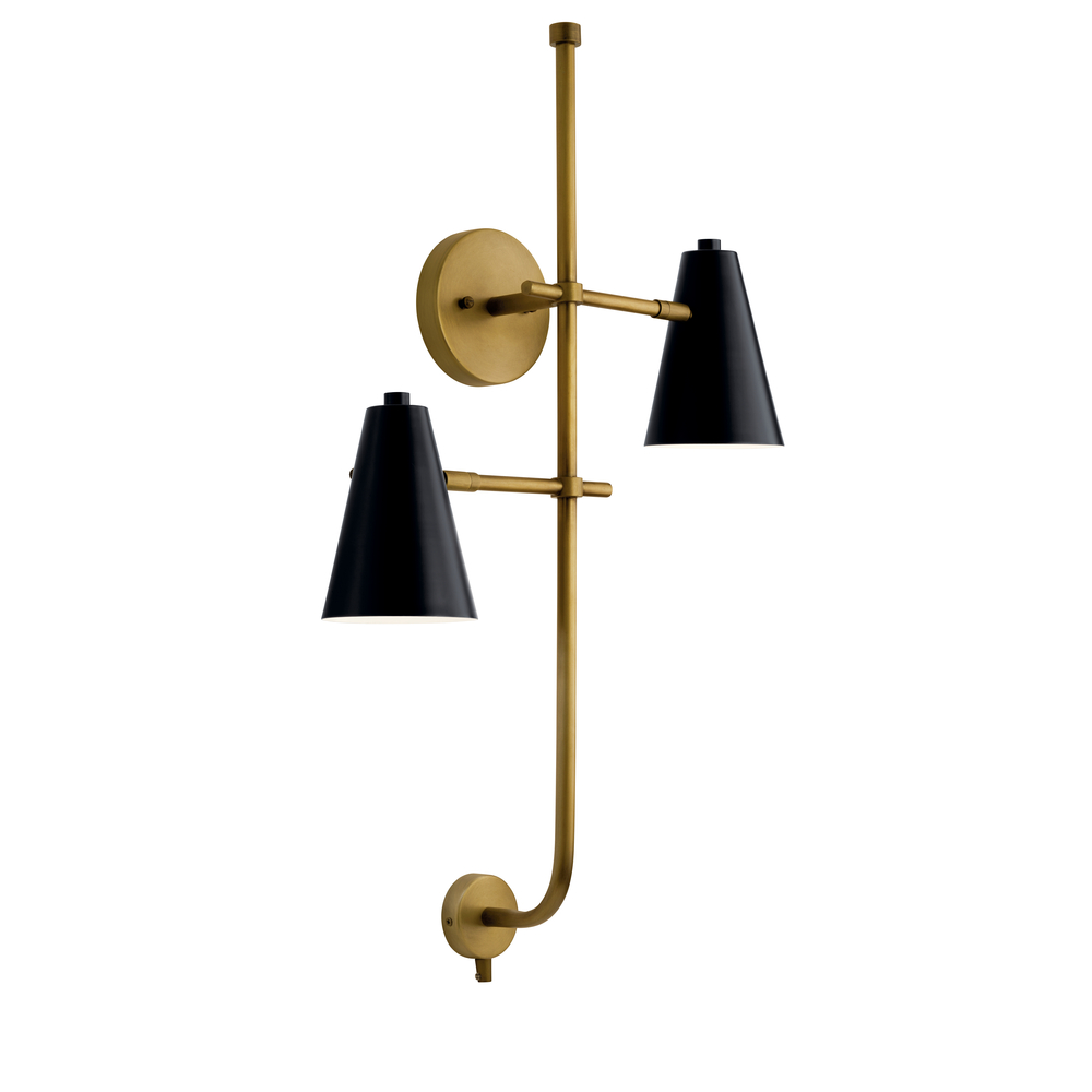 Sylvia 2 Light Wall Sconce Black and Natural Brass
