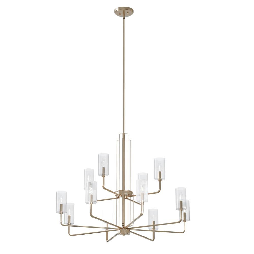 Kimrose 12 Light Chandelier with Clear Fluted Glass in Polished Nickel and Satin Nickel