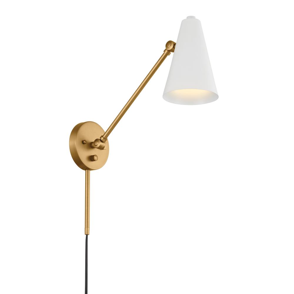 Sylvia 1 Arm Wall Sconce Natural Brass with White Shade