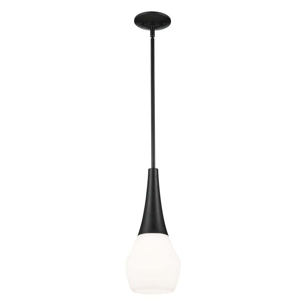 Deela 17 Inch 1 Light Pendant with Satin Etched Cased Opal Glass in Black
