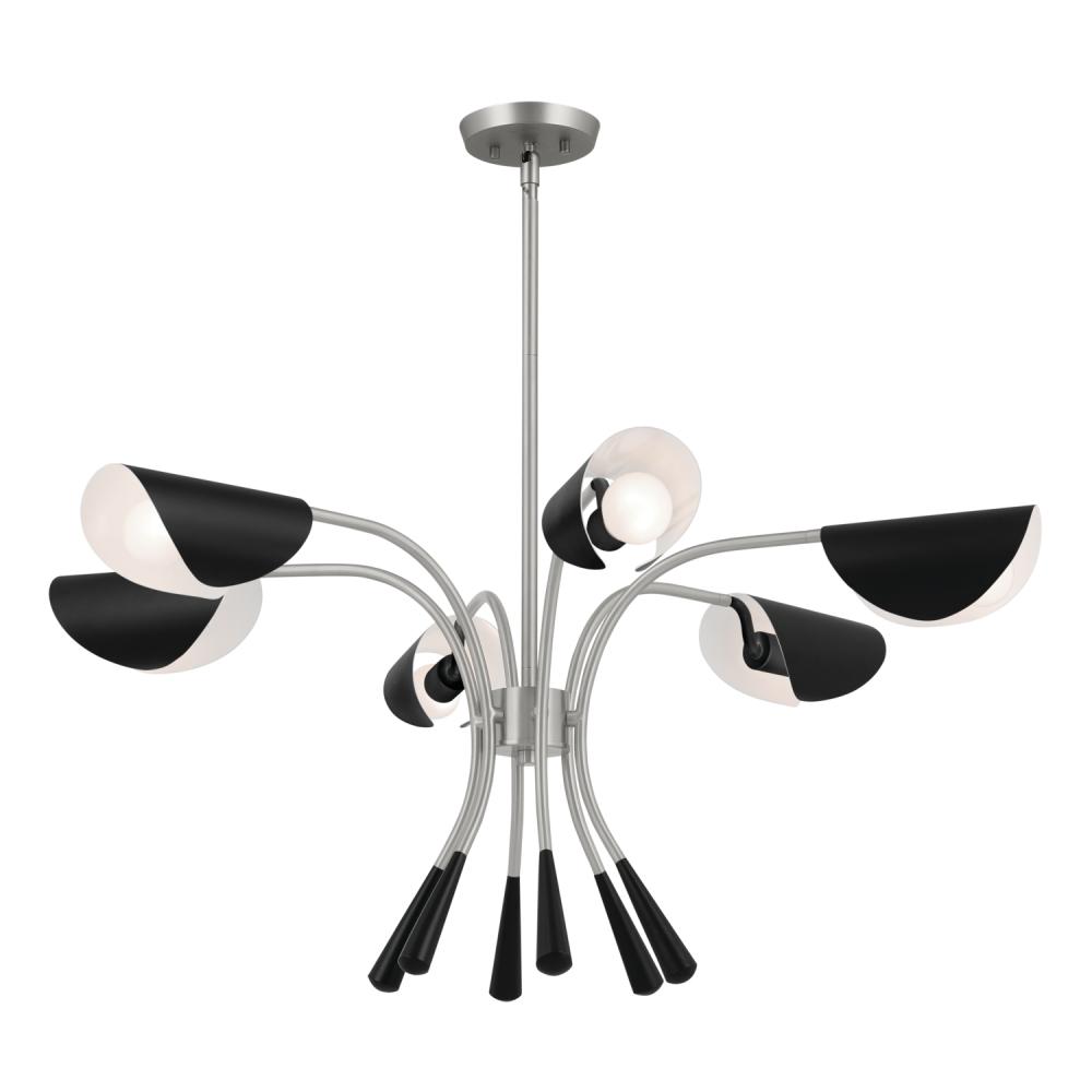 Arcus 39.25 Inch 6 Light Chandelier in Satin Nickel with Black