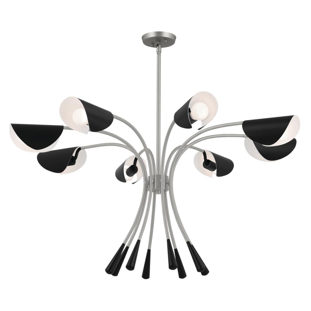 Arcus 45.4 Inch 8 Light Chandelier in Satin Nickel with Black
