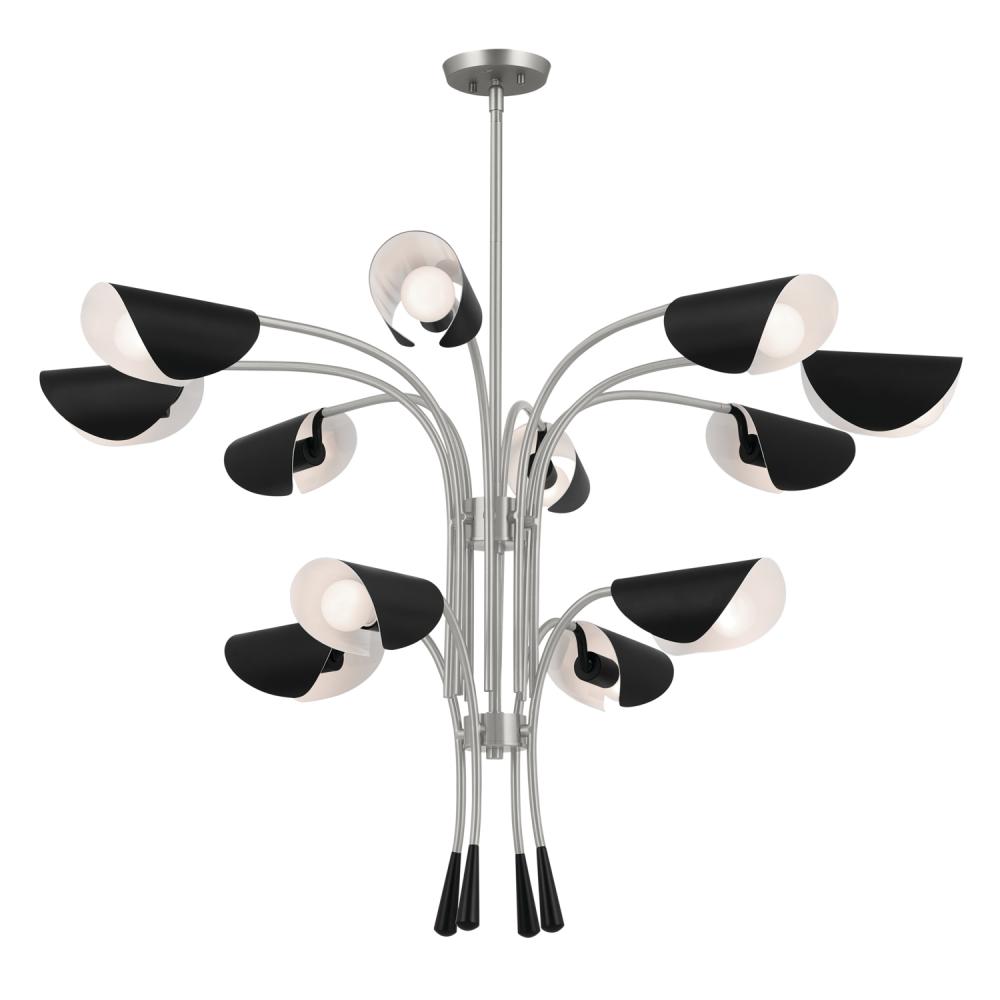 Arcus 46.25 Inch 12 Light Chandelier in Satin Nickel with Black