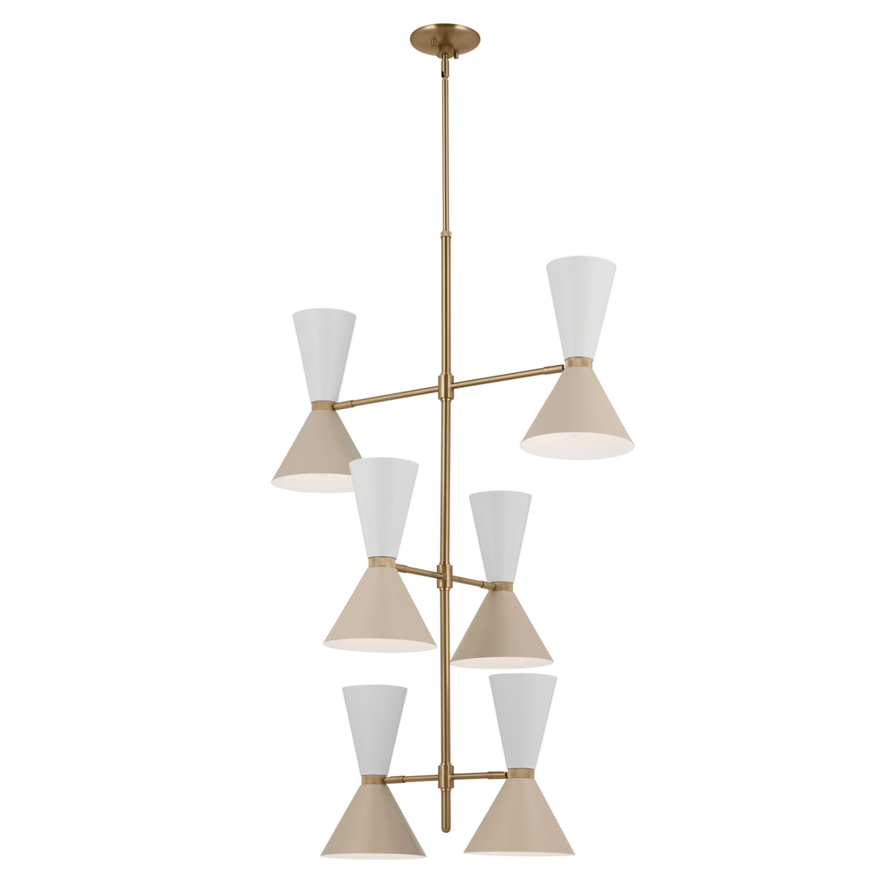 Phix 50 Inch 12 Light Foyer Chandelier in Champagne Bronze with Greige and White