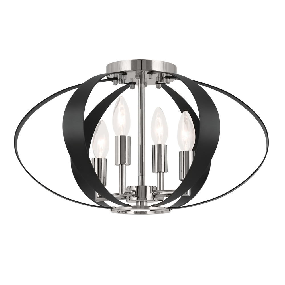 Cecil 17.75 Inch 4 Light Oval Flush in Polished Nickel and Black