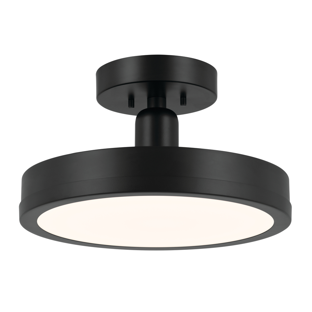 Riu 14.25 Inch 1 Light LED Semi-Flush with Opaque White Acrylic Diffuser in Black