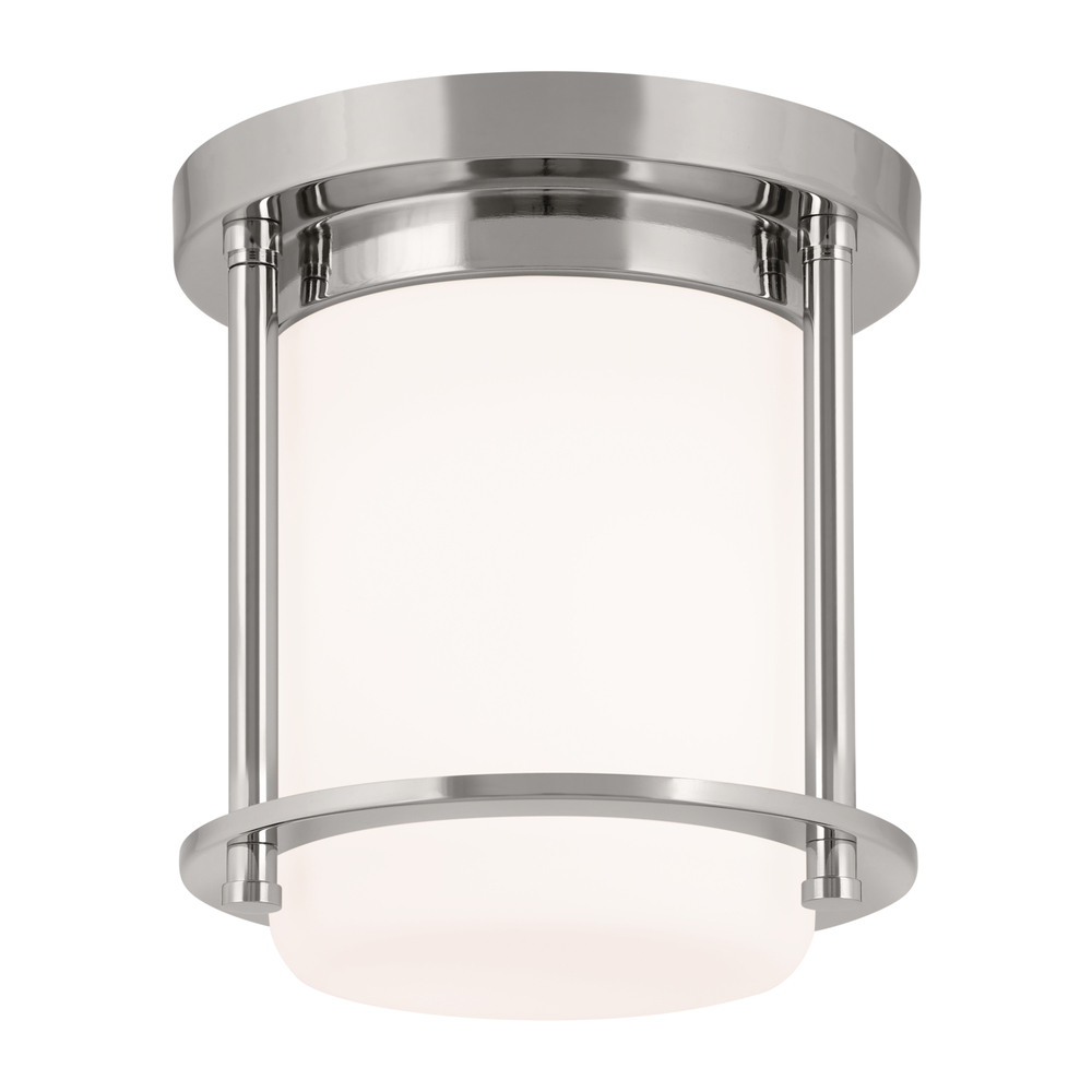 Brit 7.25 Inch 1 Light Flush Mount with Satin Etched Cased Opal Glass in Polished Nickel