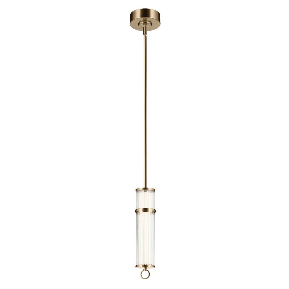 Riven 15.5 Inch LED 1 Light Pendant with Clear Fluted Glass in Champagne Bronze