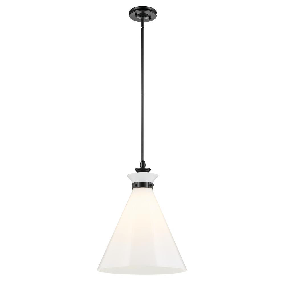 Laria 16 Inch 1 Light Pendant with Opal Glass in Black