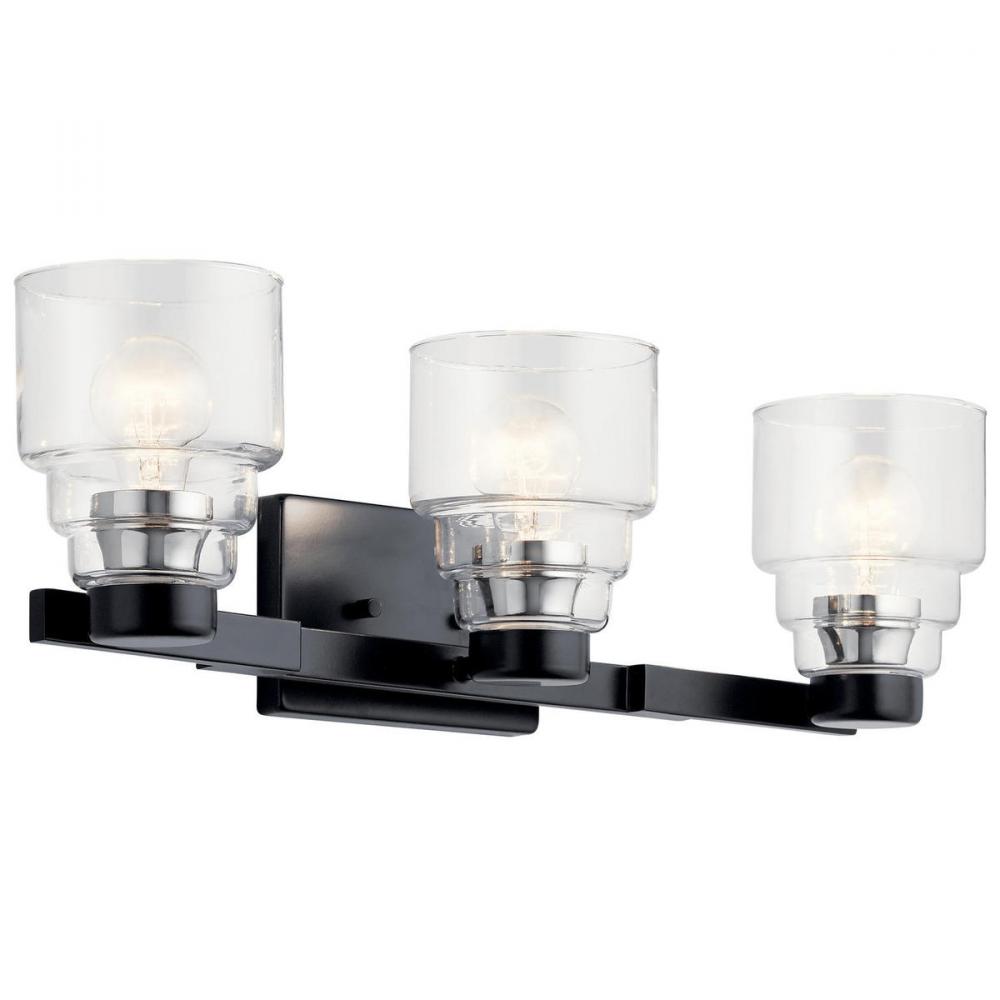 Vionnet 24" 3 Light Vanity Light with Clear Glass in Black