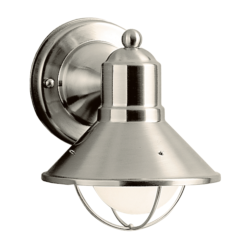 Seaside 7.5" 1 Light Outdoor Wall Light with Glass Globe Brushed Nickel