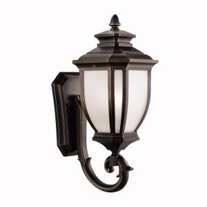 Salisbury 19.25" 1 Light Outdoor Wall Light with White Linen Glass in Rubbed Bronze