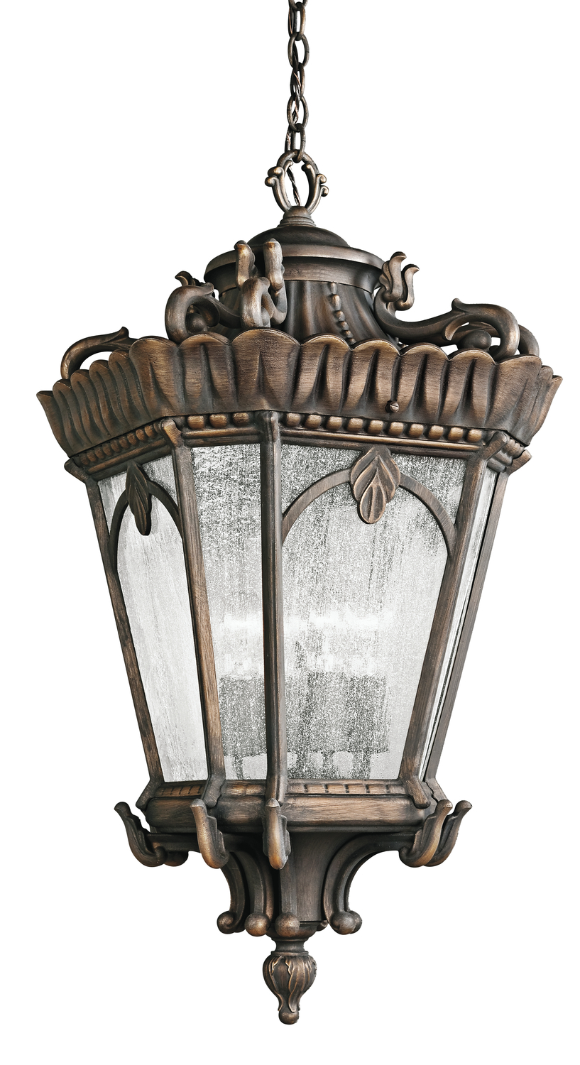 Tournai 33.5" 4 Light Outdoor Pendant Light with Clear Seeded Glass in Londonderry
