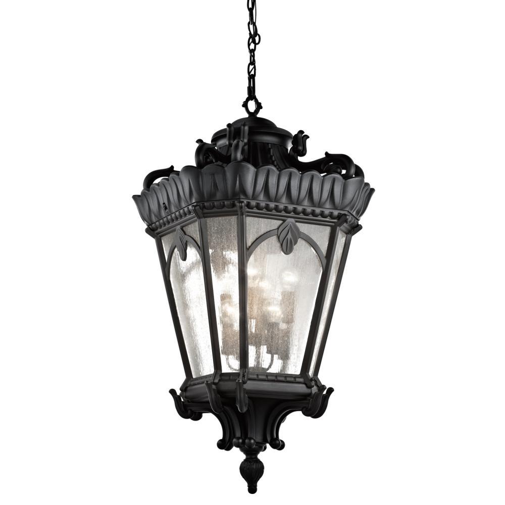 Tournai 123" 8 Light Outdoor Pendant Light with Clear Seeded Glass in Textured Black