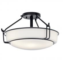 Kichler 44085BK - Alkire 16.5" 3 light Semi Flush with Satin Etched White Glass in Olde Bronze