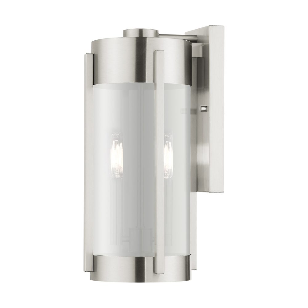 2 Lt Brushed Nickel Outdoor Wall Lantern