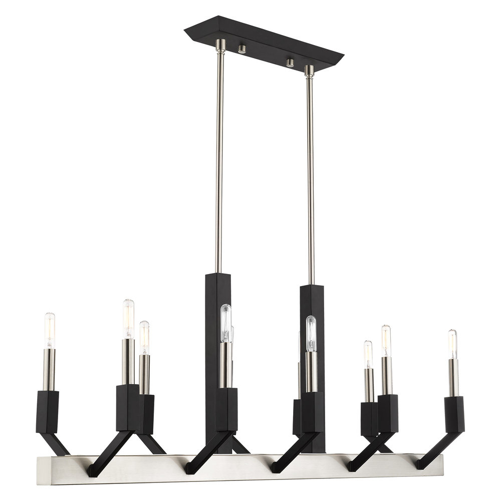 10 Lt Brushed Nickel & Black Linear Chandelier