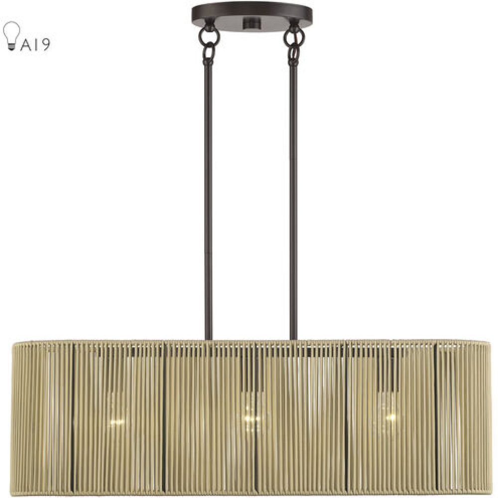 3 Light English Bronze Medium Linear Chandelier