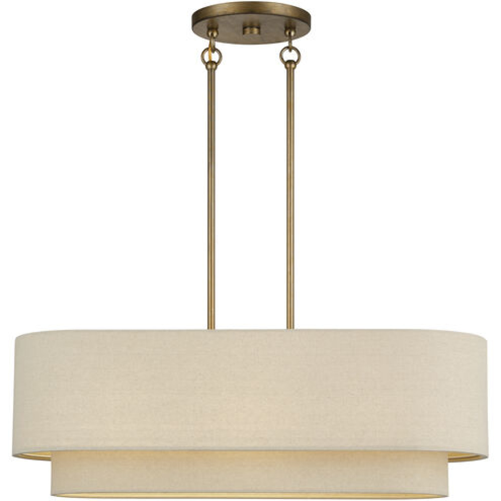 3 Light Antique Gold Leaf Medium Linear Chandelier