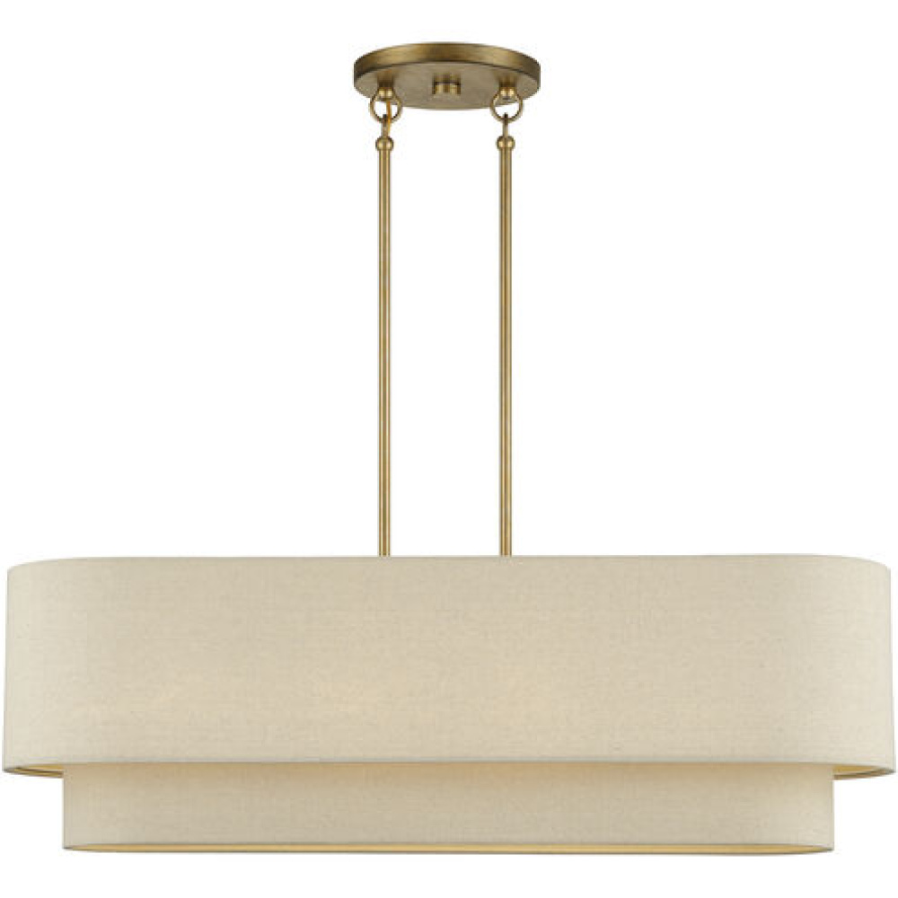 4 Light Antique Gold Leaf Large Linear Chandelier