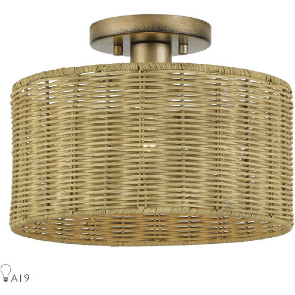 1 Light Antique Gold Leaf Medium Semi-Flush