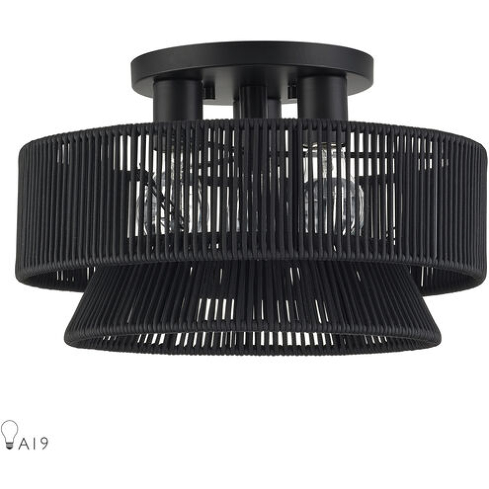 3 Light Black Large Semi-Flush