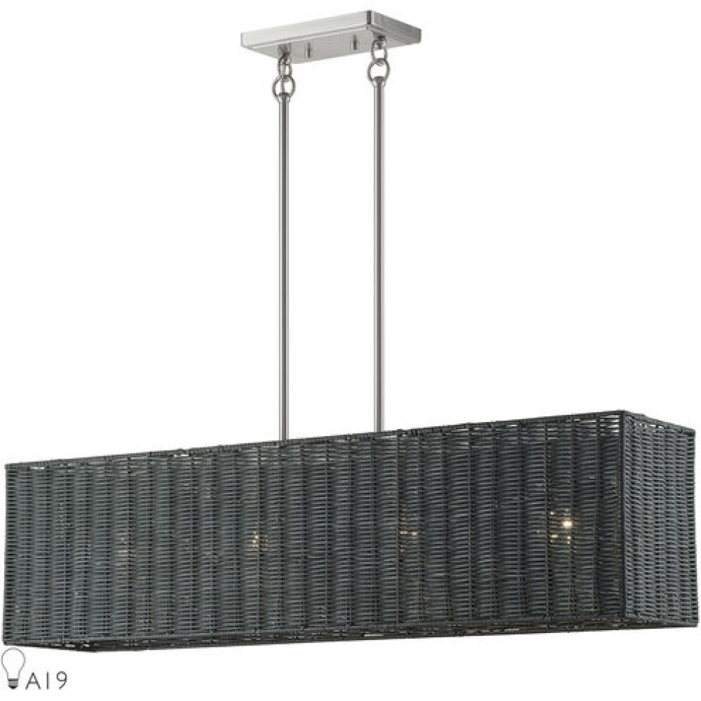 4 Light Black Large Linear Chandelier